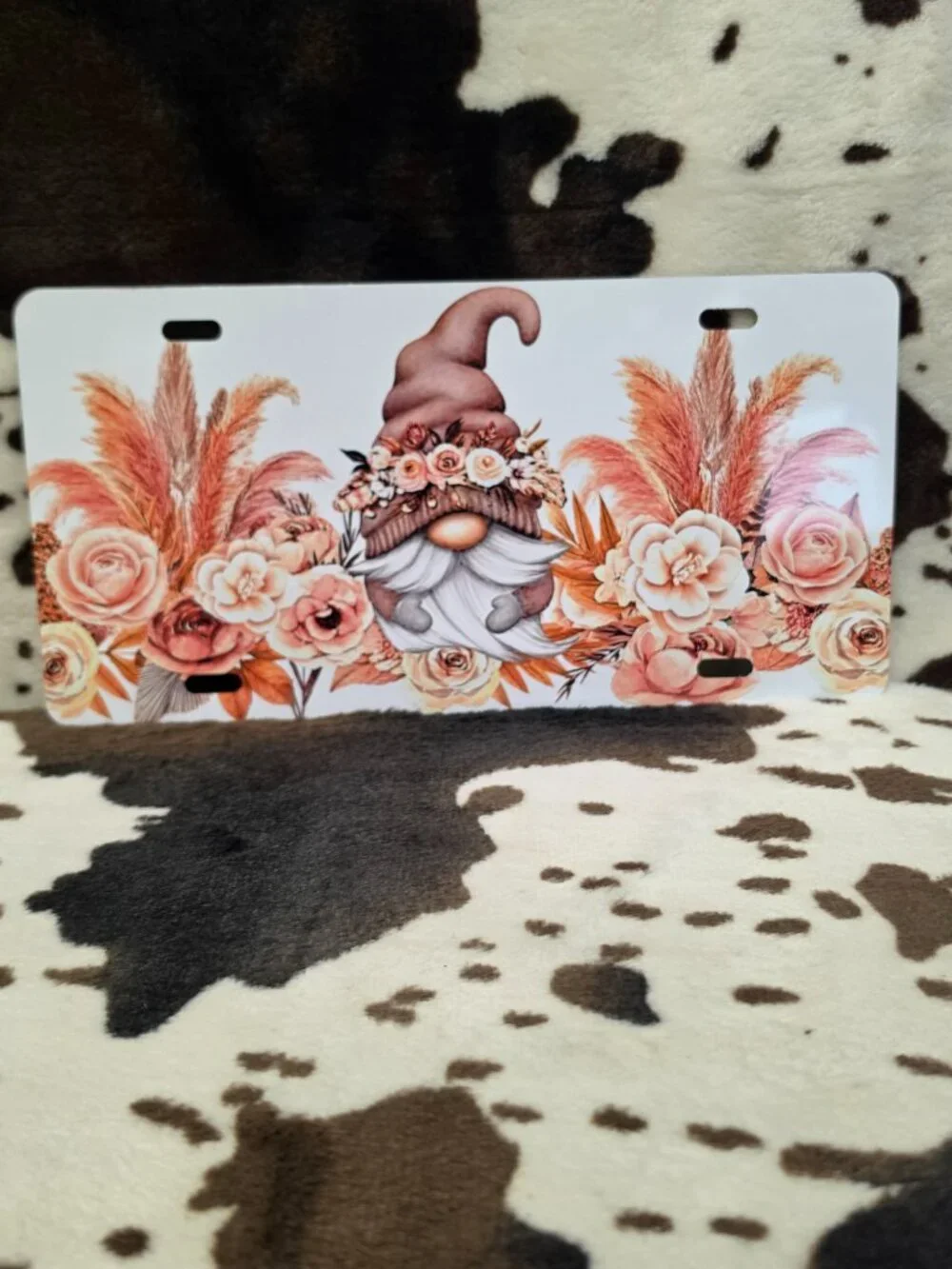 Gnome Floral Flowers Custom Car Tag Handmade Vehicle License Plate